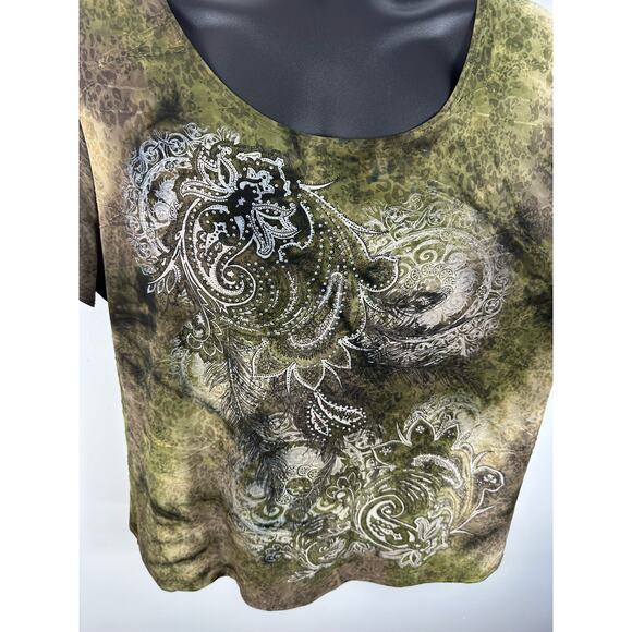 Y2K Plus Size Tee Jeweled Graphic Tie Dye Brown Green Short Sleeve XL Dressbarn - Picture 8 of 13